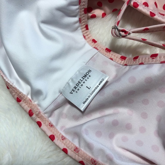 NEW Verdelimon pink red polka dot bikini Sol top large Colombia luxury resort - Picture 4 of 4